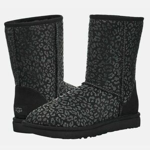 UGG Classic Short Snow Leopard Black Suede Boots - Size 8 NIB